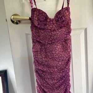 Oh Polly Animal Instinct Leopard Print Ruched Mesh Dress Pink Size